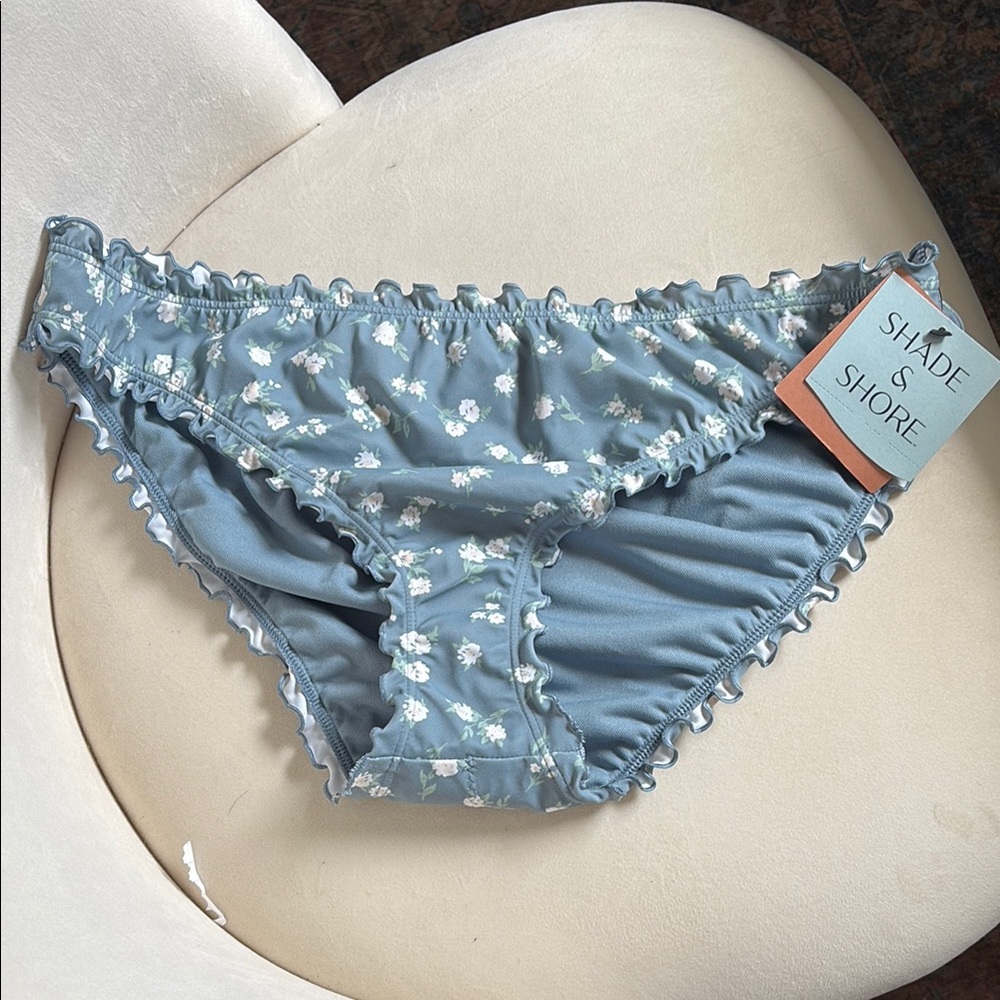 Shade & Shore Blue Ruffled Bikini Bottom